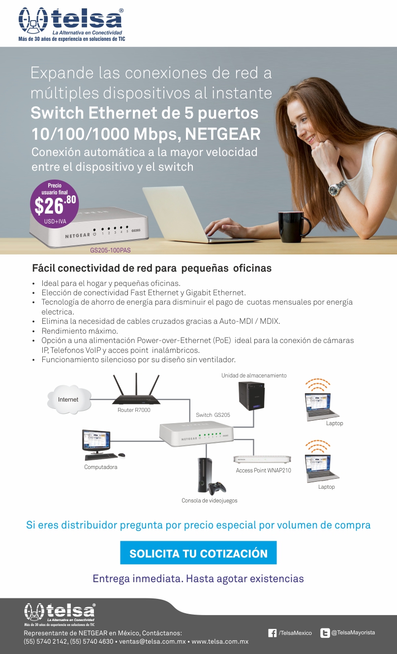 NETGEAR GS205-100PAS Switch ethernet de 5 puertos GbE, ¡Cotiza ahora!