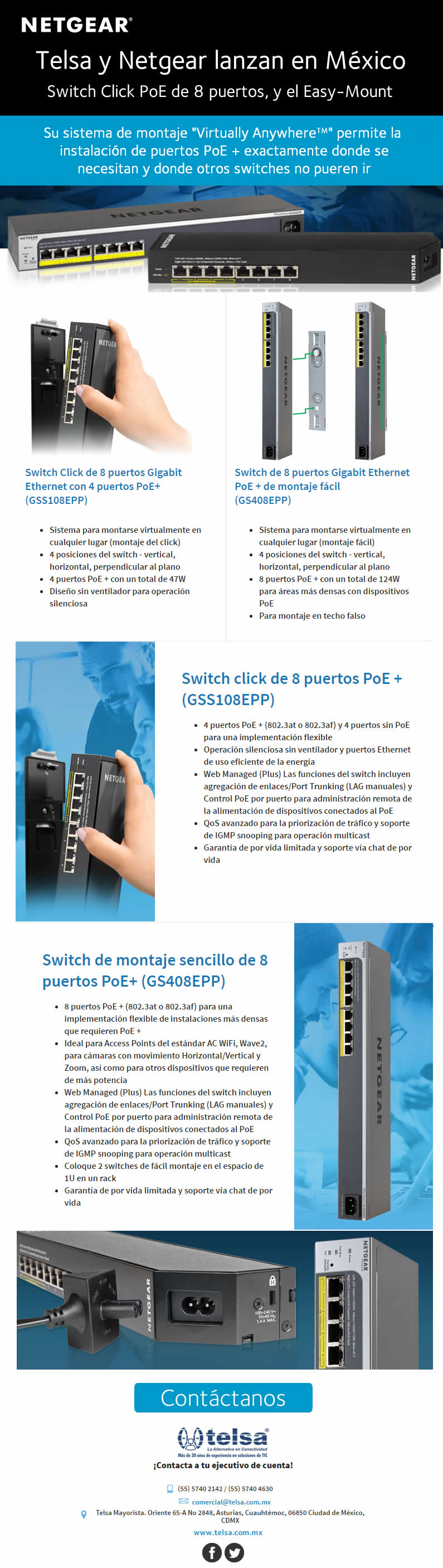 Telsa Mayorista | NETGEAR | Telsa y Netgear lanzan en México Switch Click PoE de 8 puertos, y el Easy-Mount